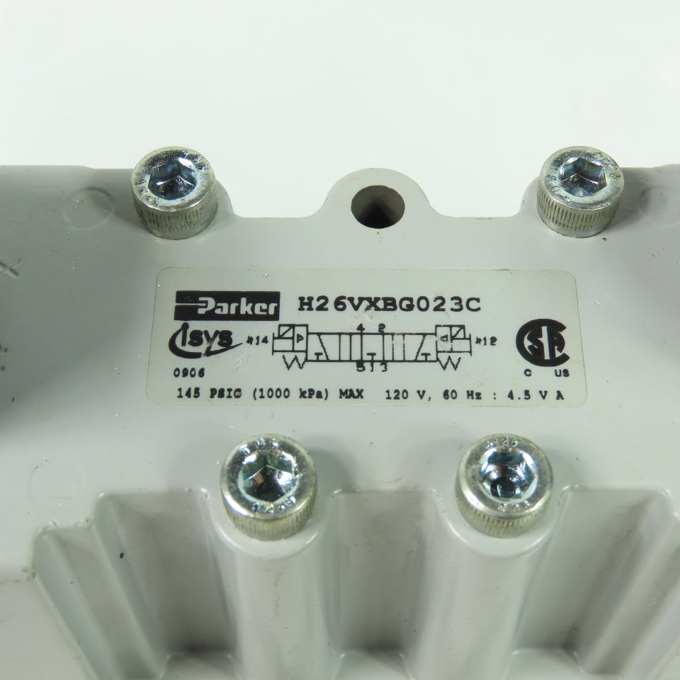 Parker H26VXBG023C 2-Position Pneumatic Solenoid Valve 120V W/5 Port Base 145PSI