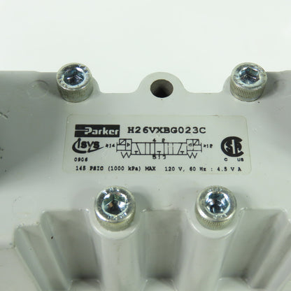 Parker H26VXBG023C 2-Position Pneumatic Solenoid Valve 120V W/5 Port Base 145PSI