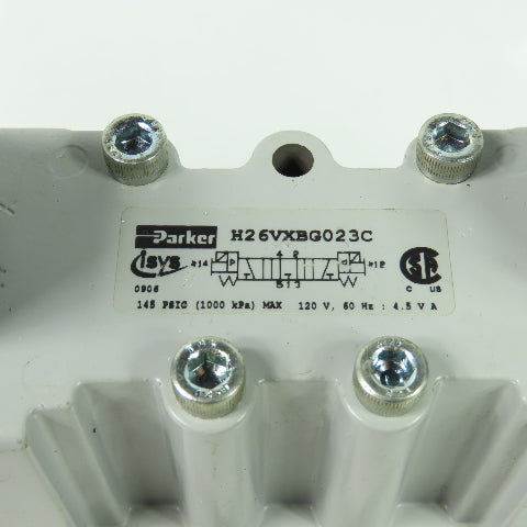 Parker H26VXBG023C 2-Position Pneumatic Solenoid Valve 120V W/5 Port Base 145PSI