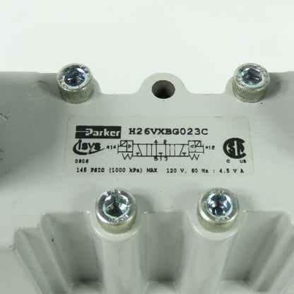 Parker H26VXBG023C 2-Position Pneumatic Solenoid Valve 120V W/5 Port Base 145PSI