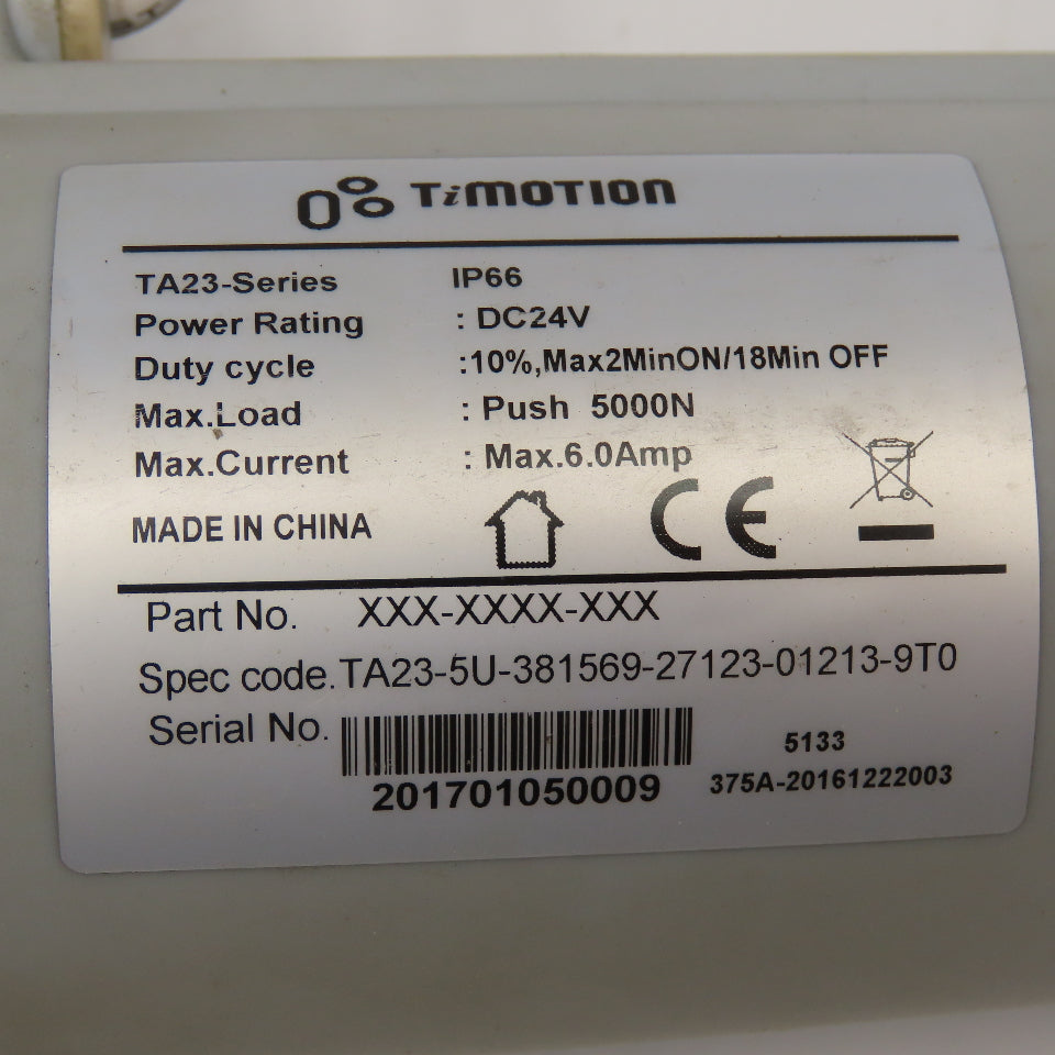 TiMotion TA-23 Series Actuator Cylinder 24VDC 5000N Push 24" OAL Parts/Repair