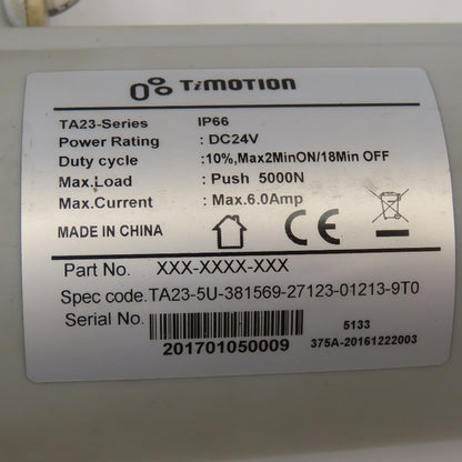 TiMotion TA-23 Series Actuator Cylinder 24VDC 5000N Push 24" OAL Parts/Repair