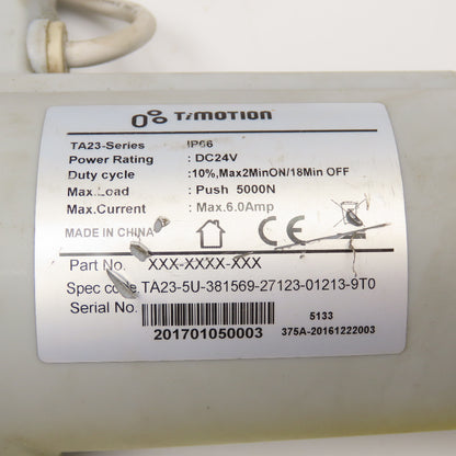 TiMotion TA-23 Series Actuator Cylinder 24VDC 5000N Push 24" OAL