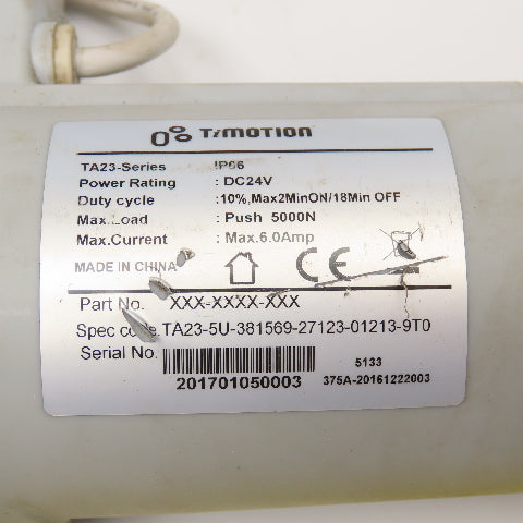 TiMotion TA-23 Series Actuator Cylinder 24VDC 5000N Push 24" OAL
