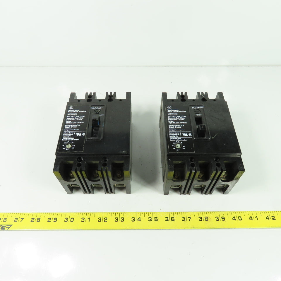 Westinghouse MCP0358RC 2607D80G03 600VAC 3-Pole Circuit breaker 7A Lot Of 2
