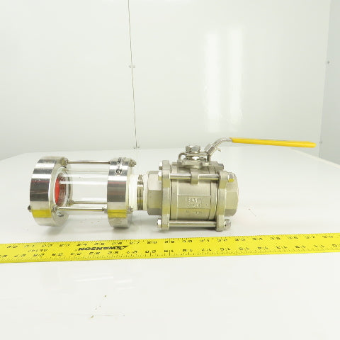 Archon AKGS-2-SS Full View Sight Flow Indicator W/ 2" Sharpe Ball Valve CF8M NEW