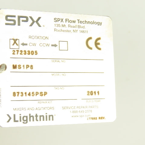 SPX MS1P8 Lightnin Direct Drive Clamp Mount Stainless Steel Air Mixer Motor NEW