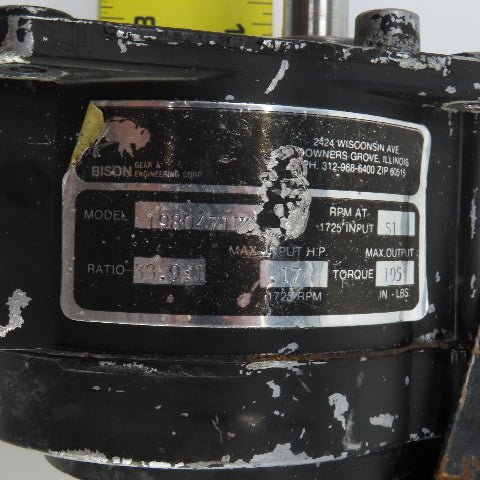 Bison 198047 33.9:1 Ratio Inline Gear Motor W/Robbins E650 Motor 0650-04-041