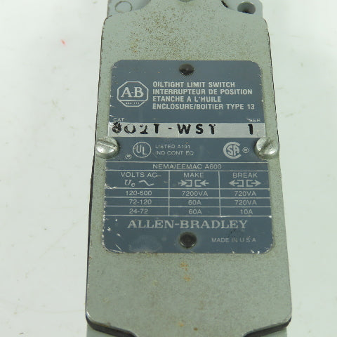 Allen Bradley 802T-WST Ser 1 Limit Switch 600VAC 3-1/2" Coil Spring