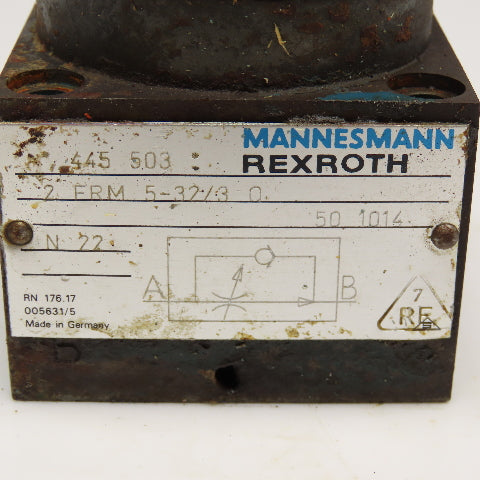 Rexroth 2 FRM 5-32/3 Q 2 Way Flow Control Valve Broken Knob