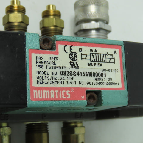 Numatics 082SS415M000061 24VDC Pneumatic Solenoid Valve 150PSI 25A W/Gage