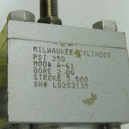 Milwakee A-61 Double Acting Hydraulic Cylinder 2" Bore 3.5" Stroke 250PSI