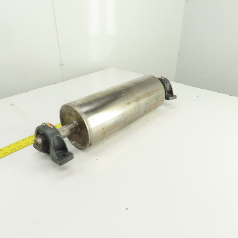 6.420" OD x 16-3/4" Crowned Face Conveyor Tail Drum Roller W/ Pillow Blocks
