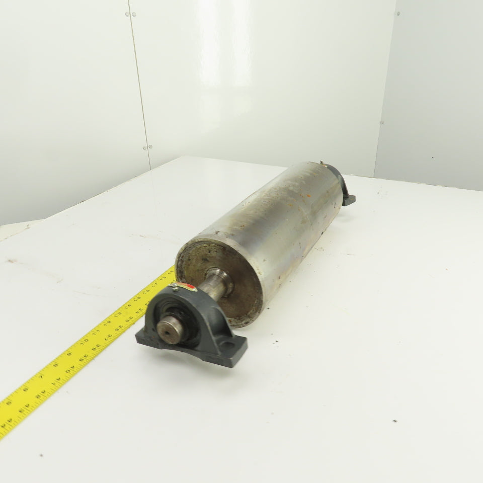 6.420" OD x 16-3/4" Crowned Face Conveyor Tail Drum Roller W/ Pillow Blocks
