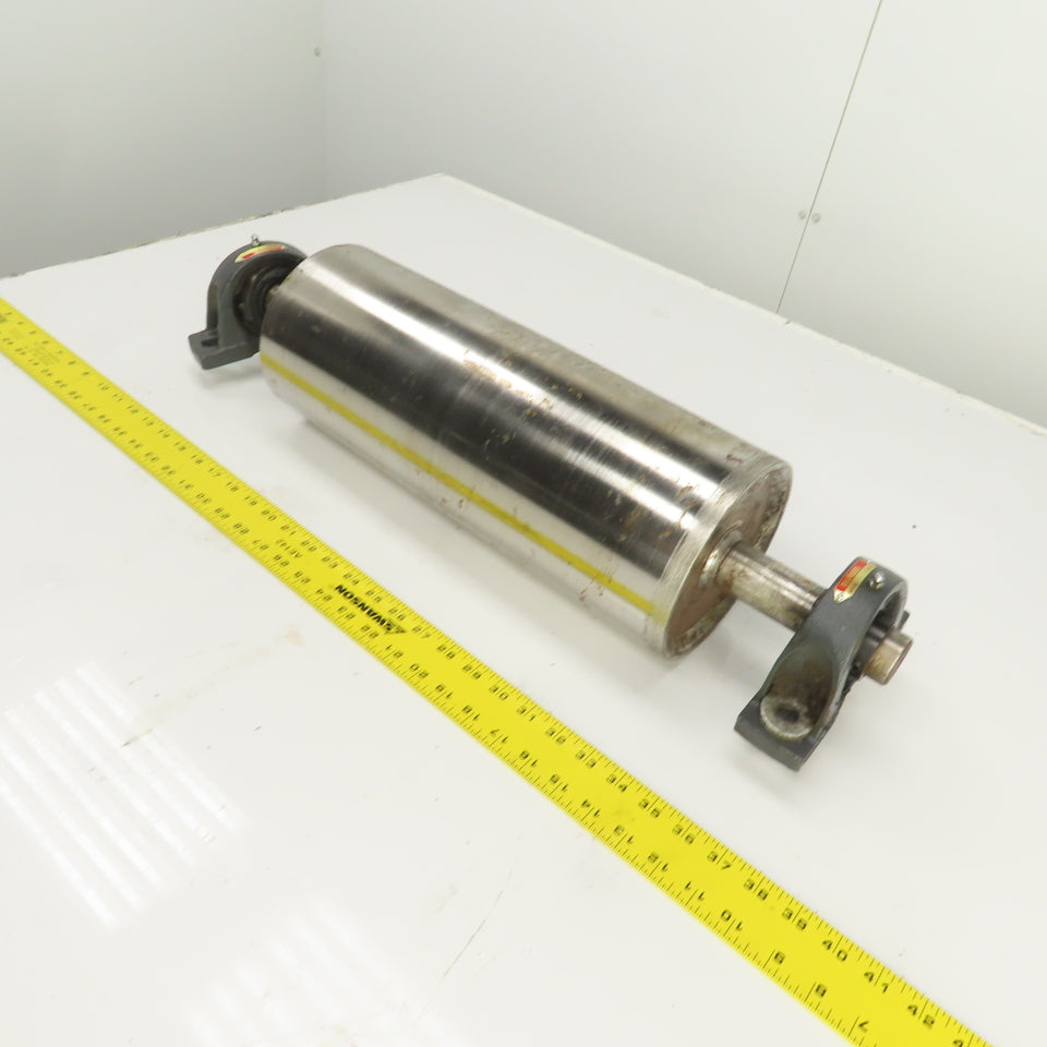 6.420" OD x 16-3/4" Crowned Face Conveyor Tail Drum Roller W/ Pillow Blocks