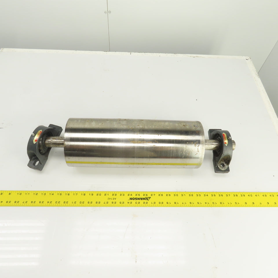 6.420" OD x 16-3/4" Crowned Face Conveyor Tail Drum Roller W/ Pillow Blocks