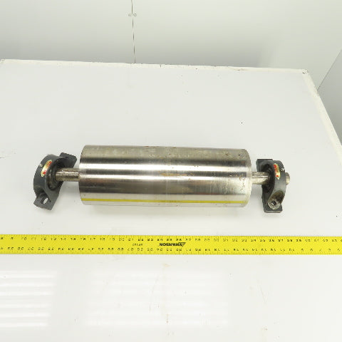 6.420" OD x 16-3/4" Crowned Face Conveyor Tail Drum Roller W/ Pillow Blocks