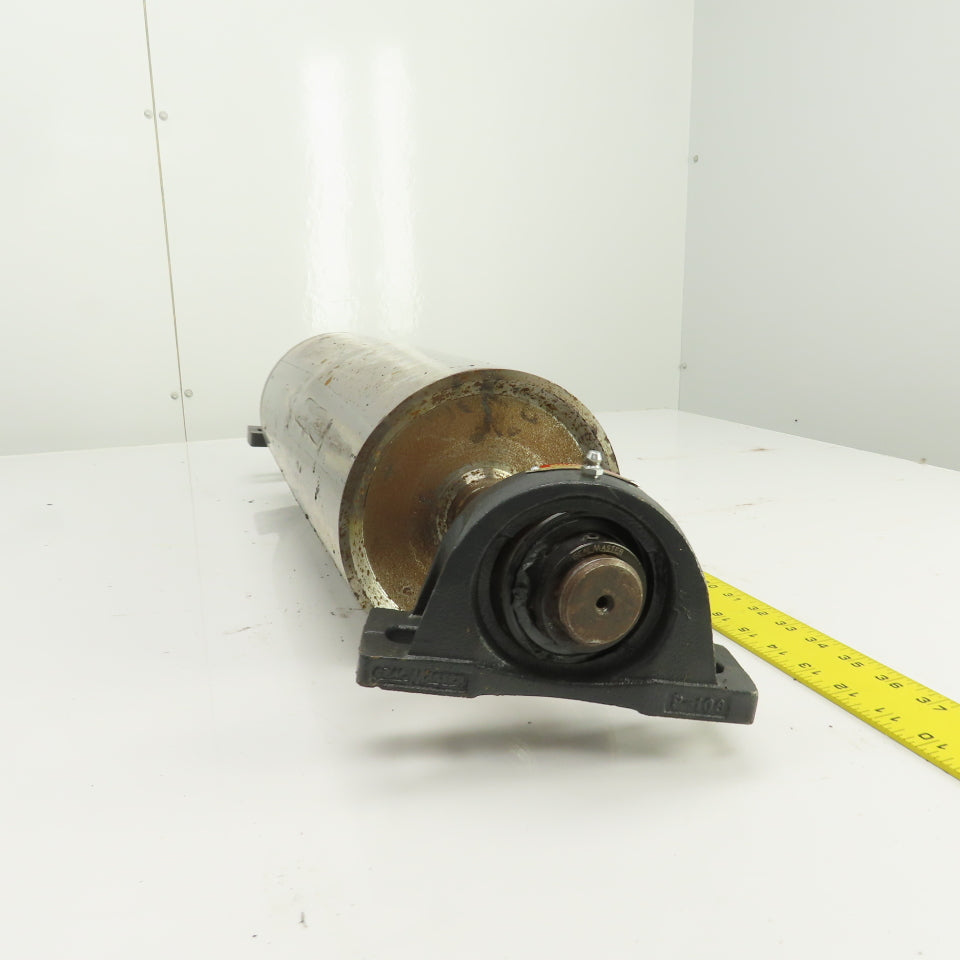 6.420" OD x 16-3/4" Crowned Face Conveyor Tail Drum Roller W/ Pillow Blocks