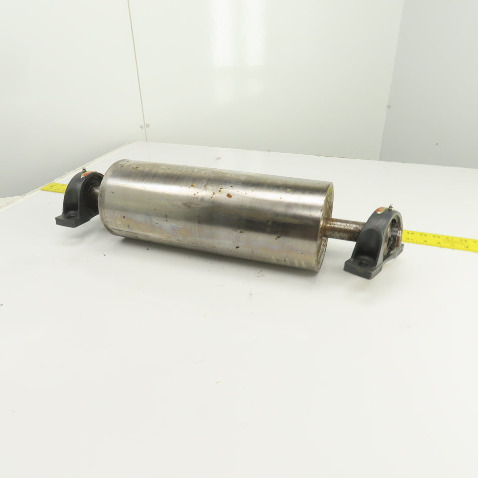 6.420" OD x 16-3/4" Crowned Face Conveyor Tail Drum Roller W/ Pillow Blocks