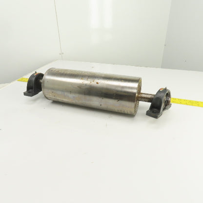 6.420" OD x 16-3/4" Crowned Face Conveyor Tail Drum Roller W/ Pillow Blocks