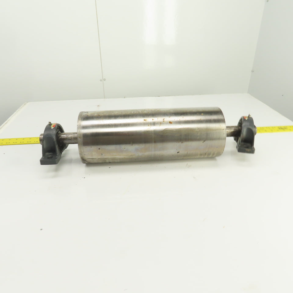 6.420" OD x 16-3/4" Crowned Face Conveyor Tail Drum Roller W/ Pillow Blocks
