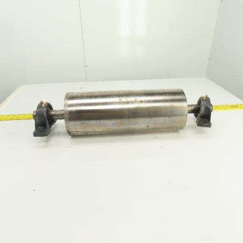 6.420" OD x 16-3/4" Crowned Face Conveyor Tail Drum Roller W/ Pillow Blocks