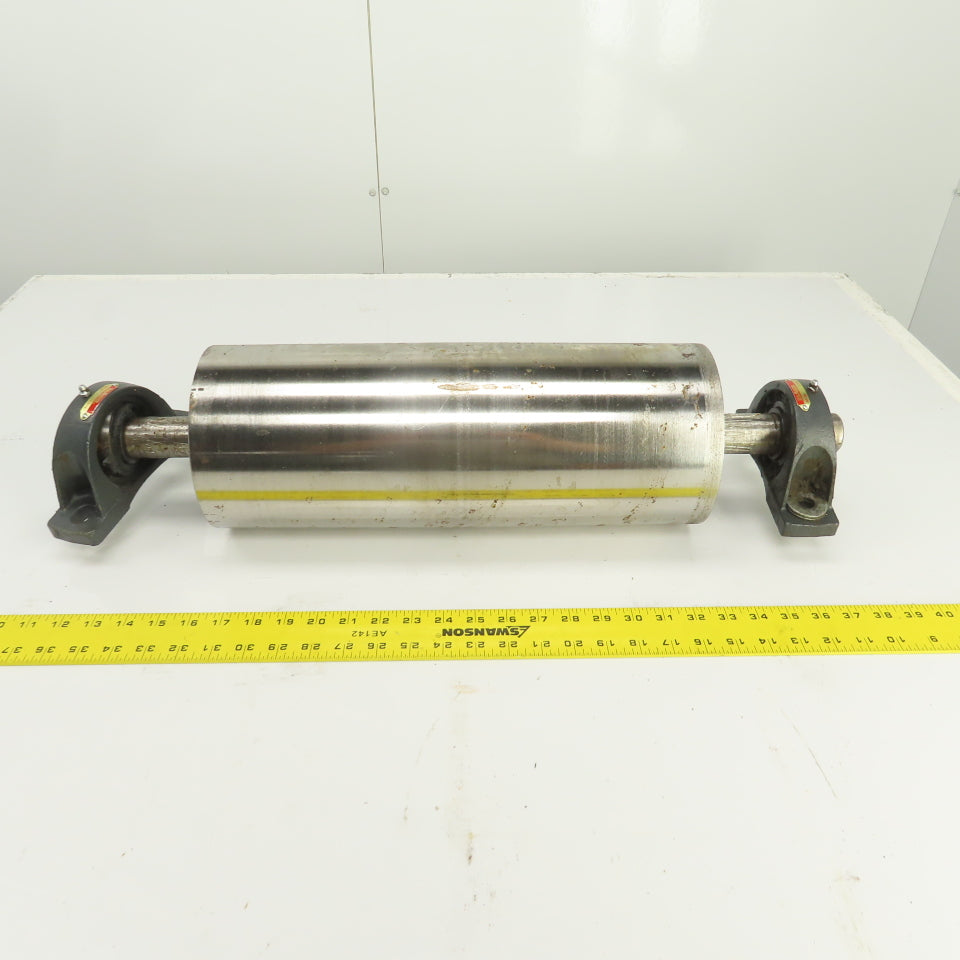 6.420" OD x 16-3/4" Crowned Face Conveyor Tail Drum Roller W/ Pillow Blocks