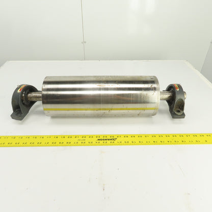6.420" OD x 16-3/4" Crowned Face Conveyor Tail Drum Roller W/ Pillow Blocks