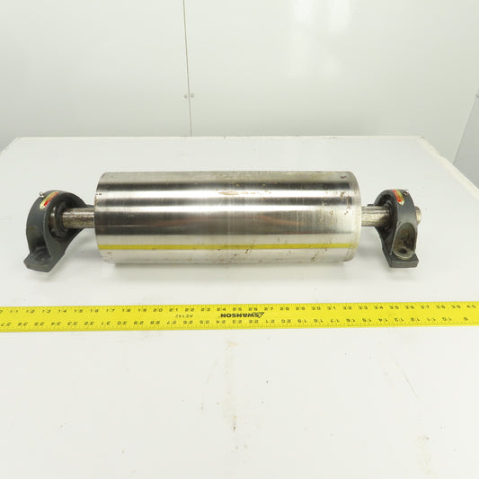 6.420" OD x 16-3/4" Crowned Face Conveyor Tail Drum Roller W/ Pillow Blocks