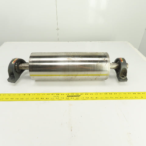 6.420" OD x 16-3/4" Crowned Face Conveyor Tail Drum Roller W/ Pillow Blocks