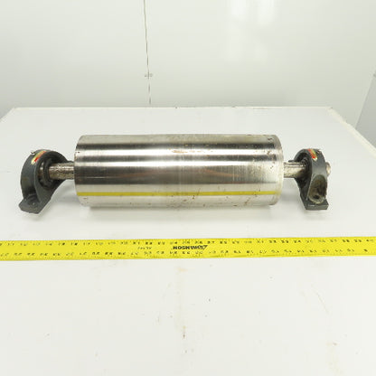 6.420" OD x 16-3/4" Crowned Face Conveyor Tail Drum Roller W/ Pillow Blocks