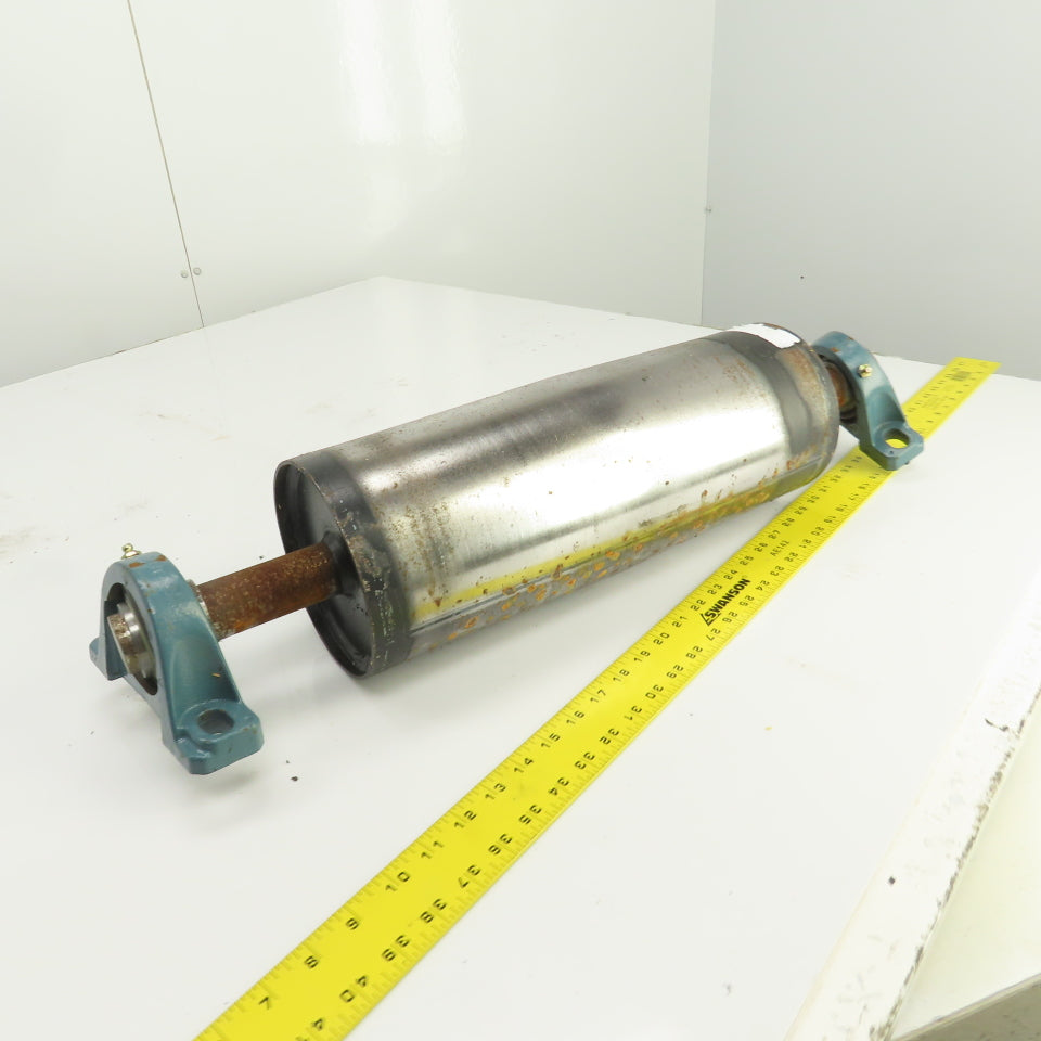 6" OD x 16-3/4" Crowned Face Conveyor Tail Drum Roller W/ Pillow Blocks
