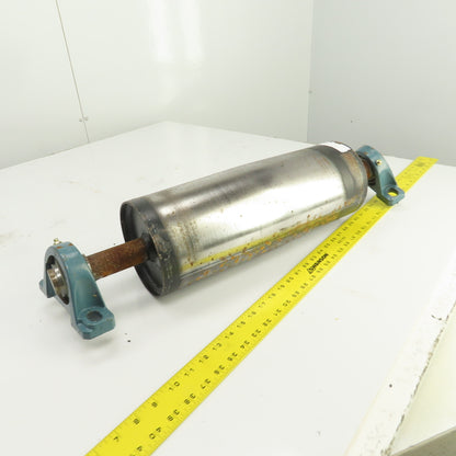 6" OD x 16-3/4" Crowned Face Conveyor Tail Drum Roller W/ Pillow Blocks