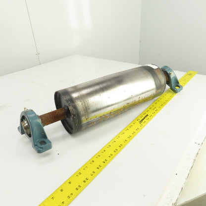 6" OD x 16-3/4" Crowned Face Conveyor Tail Drum Roller W/ Pillow Blocks