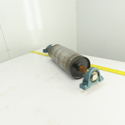 6" OD x 16-3/4" Crowned Face Conveyor Tail Drum Roller W/ Pillow Blocks