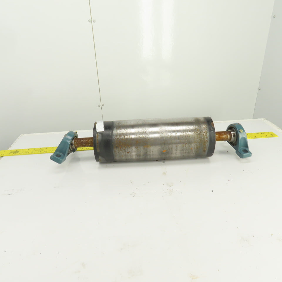 6" OD x 16-3/4" Crowned Face Conveyor Tail Drum Roller W/ Pillow Blocks
