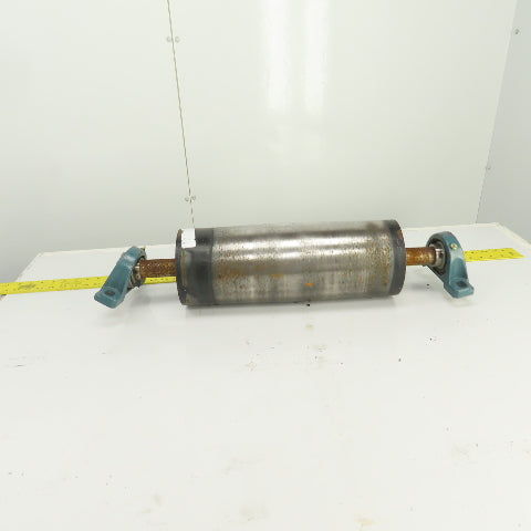 6" OD x 16-3/4" Crowned Face Conveyor Tail Drum Roller W/ Pillow Blocks
