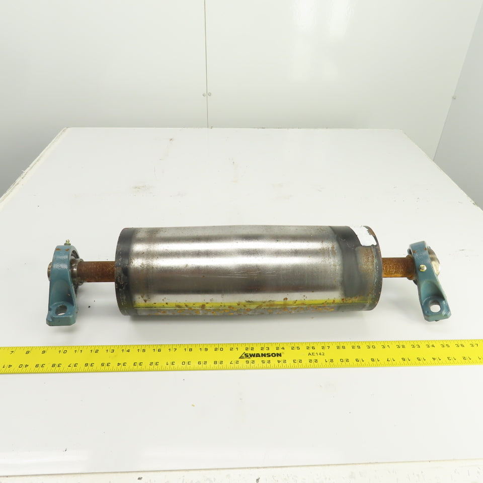 6" OD x 16-3/4" Crowned Face Conveyor Tail Drum Roller W/ Pillow Blocks