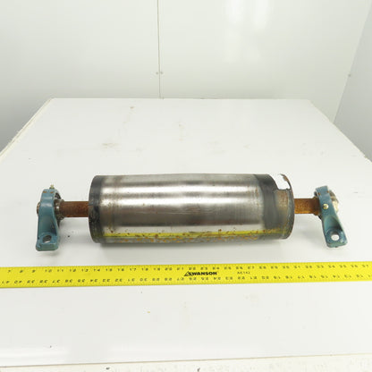 6" OD x 16-3/4" Crowned Face Conveyor Tail Drum Roller W/ Pillow Blocks