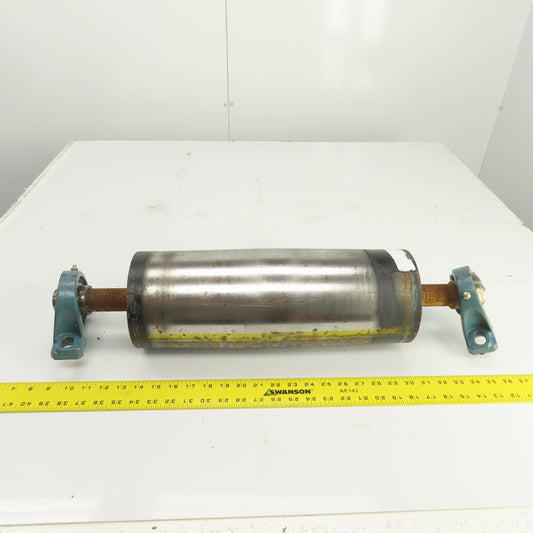 6" OD x 16-3/4" Crowned Face Conveyor Tail Drum Roller W/ Pillow Blocks