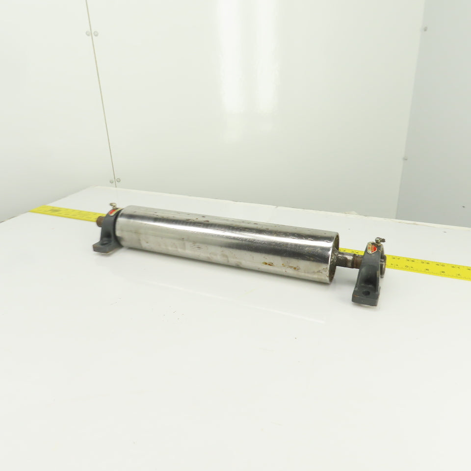 3.5" OD x 17" Flat Face Conveyor Tail Drum Roller W/ Pillow Blocks