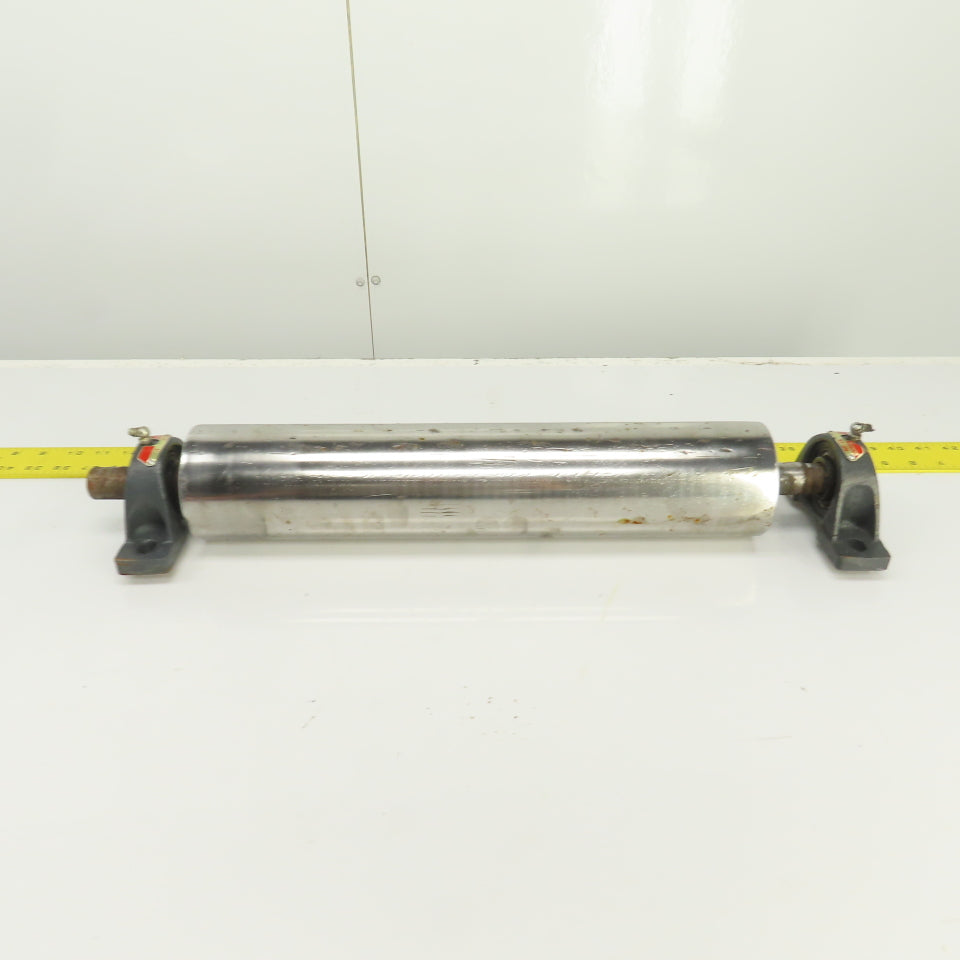 3.5" OD x 17" Flat Face Conveyor Tail Drum Roller W/ Pillow Blocks