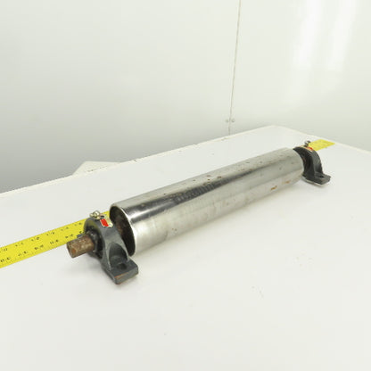 3.5" OD x 17" Flat Face Conveyor Tail Drum Roller W/ Pillow Blocks