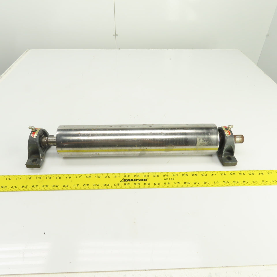 3.5" OD x 17" Flat Face Conveyor Tail Drum Roller W/ Pillow Blocks
