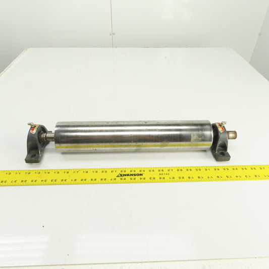 3.5" OD x 17" Flat Face Conveyor Tail Drum Roller W/ Pillow Blocks