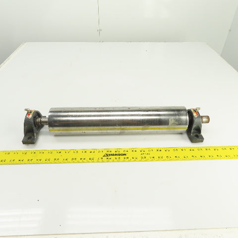 3.5" OD x 17" Flat Face Conveyor Tail Drum Roller W/ Pillow Blocks