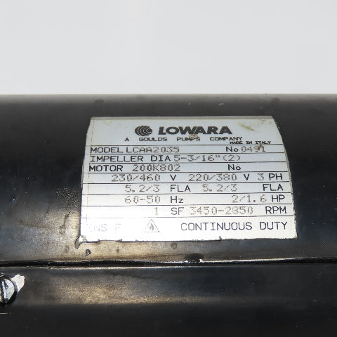 Goulds Lowara LCAA2035 2HP Horizontal Centrifugal Pump 3450/2850RPM 230/460V 3PH