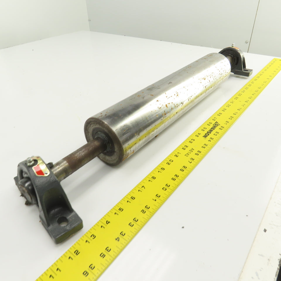 3.5" OD x 16-3/4" Flat Face Conveyor Tail Drum Roller W/ Pillow Blocks