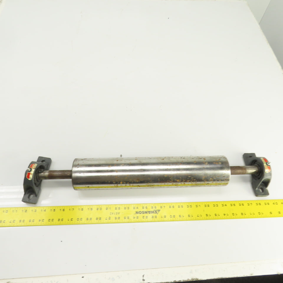 3.5" OD x 16-3/4" Flat Face Conveyor Tail Drum Roller W/ Pillow Blocks