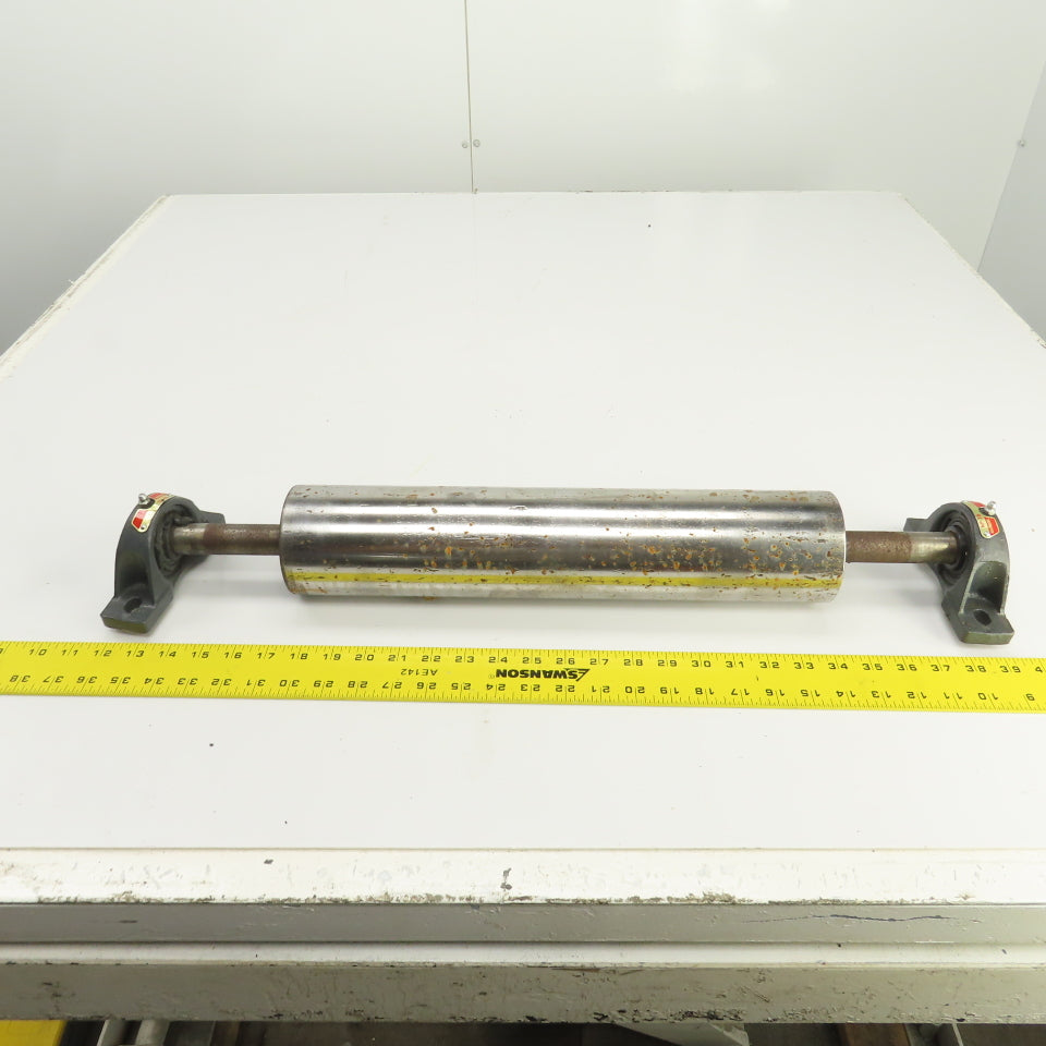 3.5" OD x 16-3/4" Flat Face Conveyor Tail Drum Roller W/ Pillow Blocks